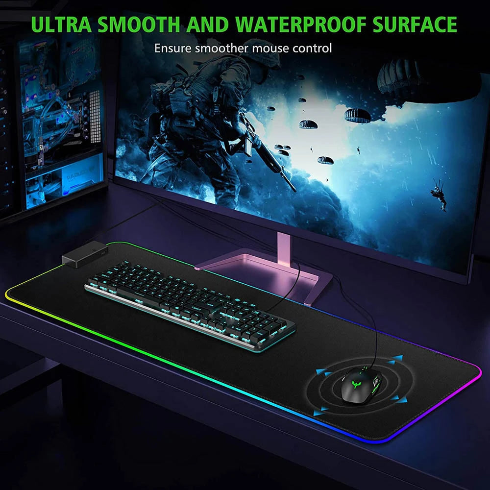 tapis souris gamer rgb personnalisable noir texture tissu moderne clips led change couleur