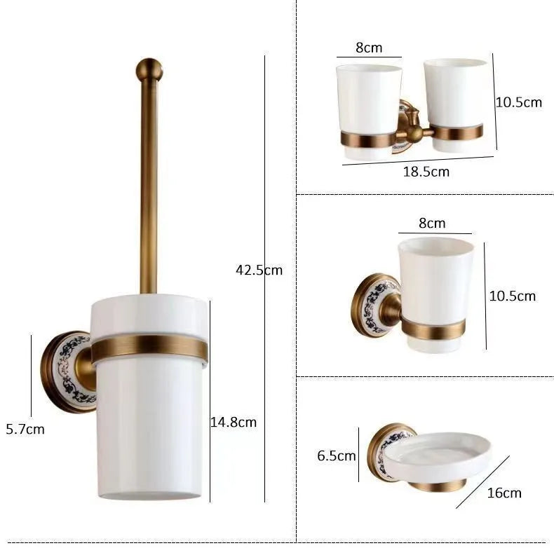 ensemble quincaillerie bain or antique élégant classique porte serviettes savon gobelet papier wc