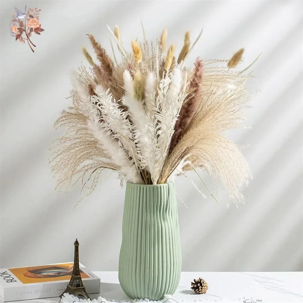 bouquet fleurs séchées pampas naturel rustique blanc beige marron décoration maison mariage anniversaire fête