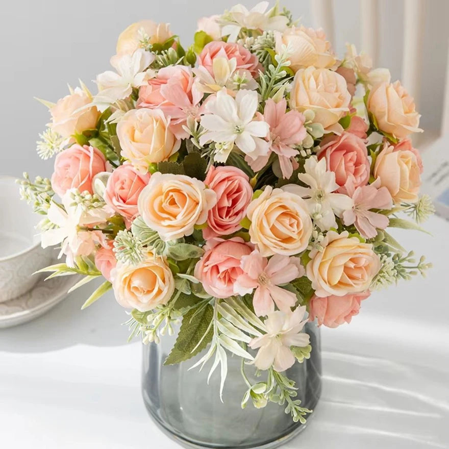bouquet fleurs artificielles roses soie mariage décoration extérieur intérieur moderne minimaliste