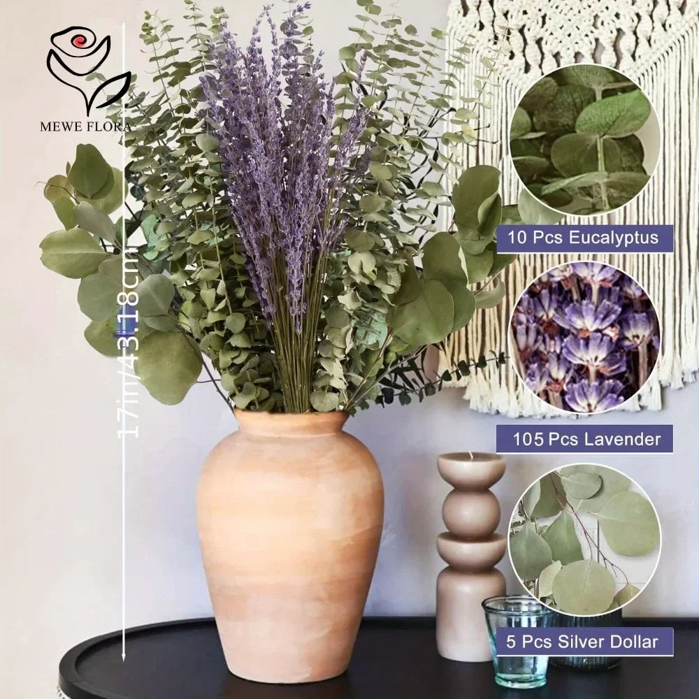 décoration maison bouquet fleurs séchées violettes feuilles vertes naturel rustique anniversaire baby shower