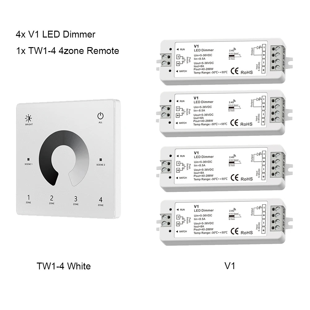 contrôleur led sans fil zones gradateur tactile noir blanc modernes 24v 36v