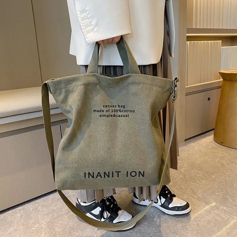 sac bandoulière toile unisexe doublure toile fourre tout beige motif simple casual poignée amovible