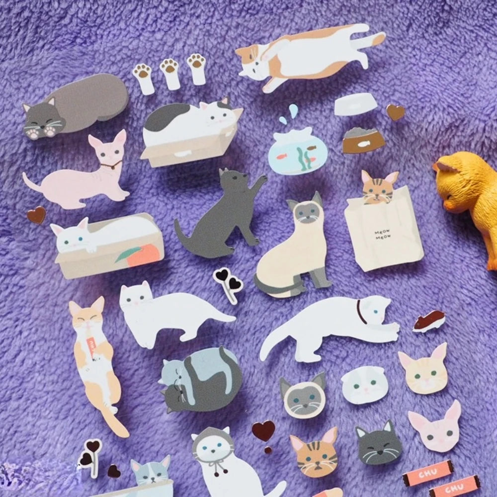 stickers autocollants chatons multicolores illustrations meows jouets scolaire scrapbooking papeterie journal album étiquettes