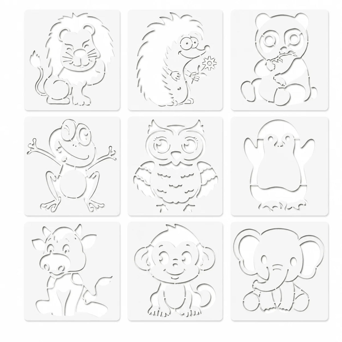 pochoirs animaux mignons blancs cartoon gabarits peinture tissu toile loisirs créatifs DIY différents