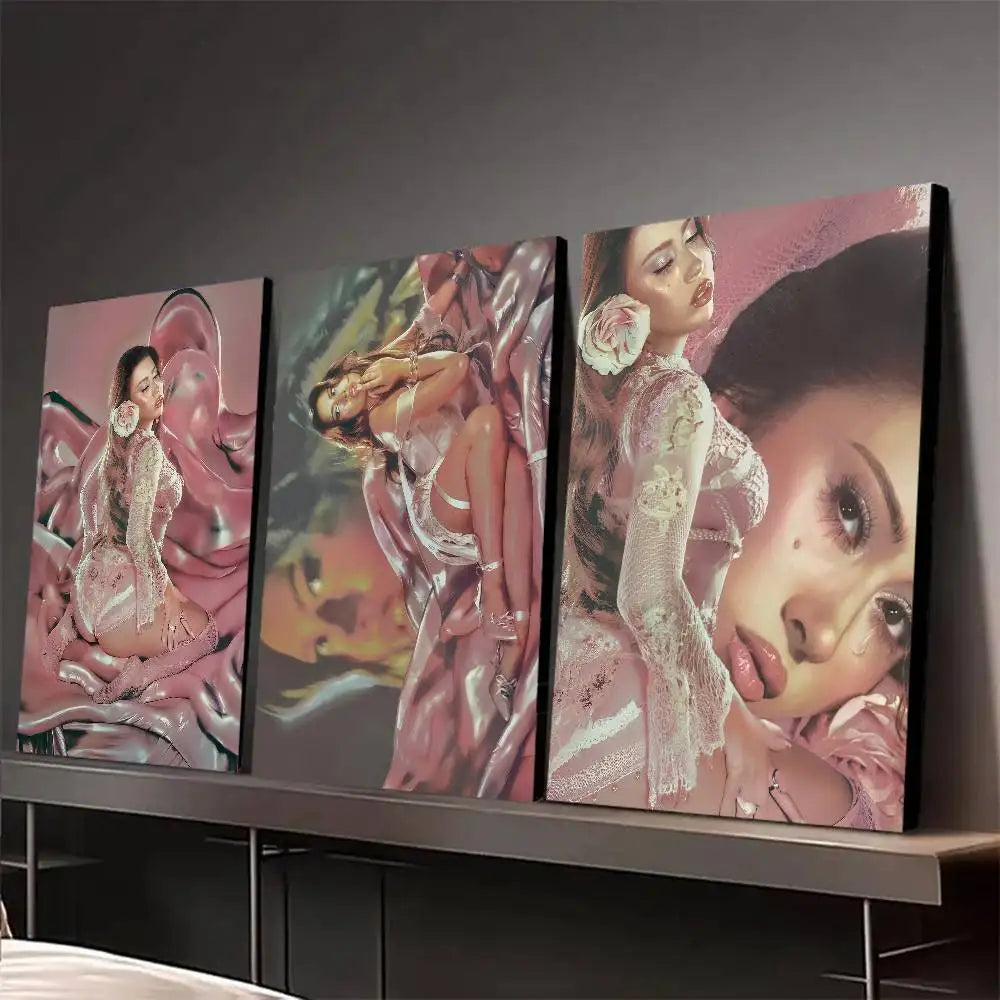 toile art contemporain fleurs rose blanc gris cadre noir décoration mur salon maison moderne