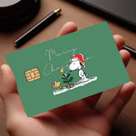 autocollant carte credit snoopy happy holidays bleu marine moderne