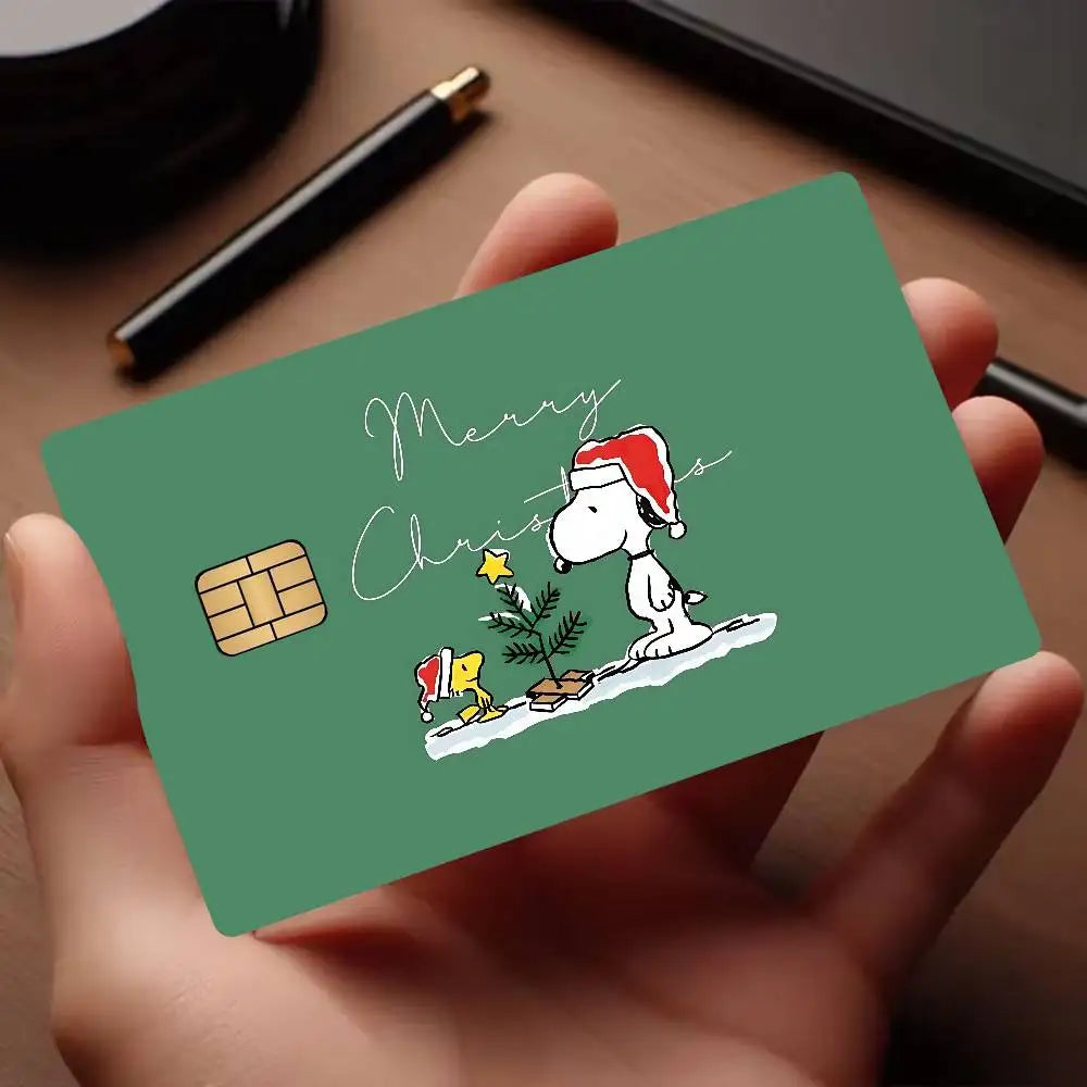 autocollant carte credit snoopy happy holidays bleu marine moderne