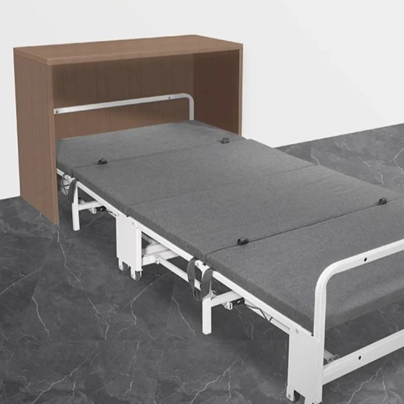 lit pliant moderne gris blanc tissu uni roulettes chambre coucher minimaliste tapis sol