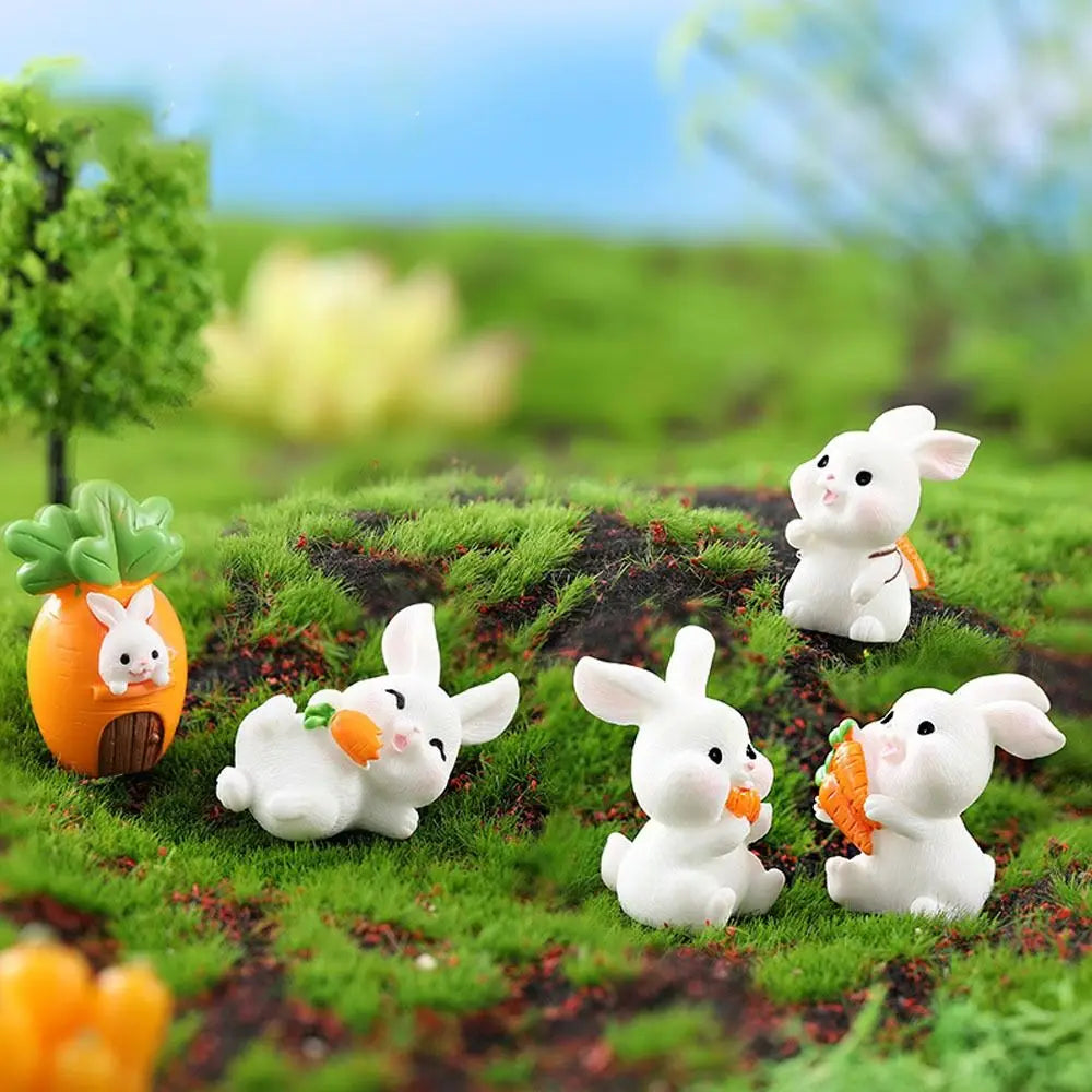 figurines lapins blancs cartoonesques carottes paniers résine décorations extérieures miniatures