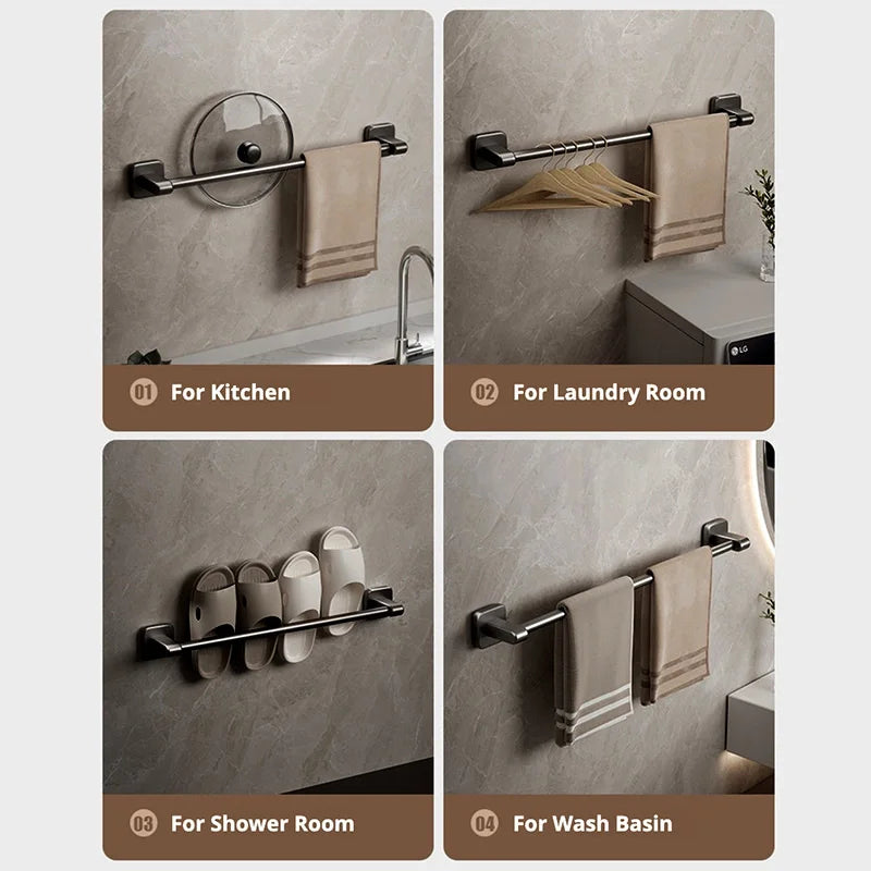 porte serviettes mural adhésif alliage aluminium noir moderne salle bain sans perçage fixe plastique