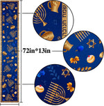 table table lin motif hanouka menorah bleu doré traditionnelle festive juive texto hébreu