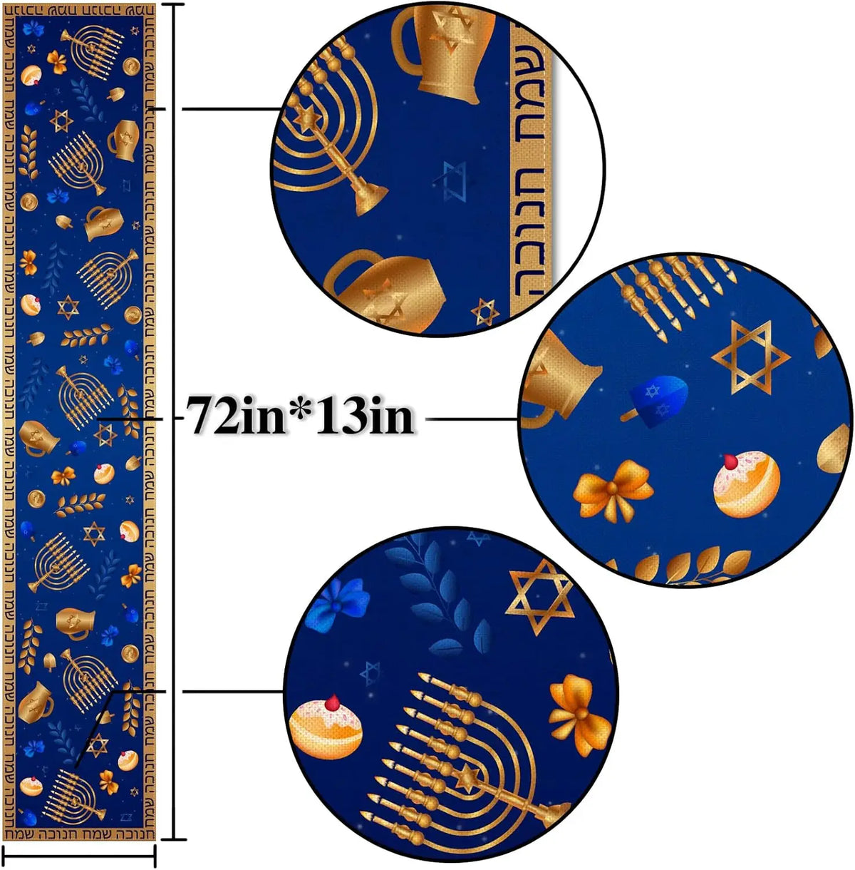table table lin motif hanouka menorah bleu doré traditionnelle festive juive texto hébreu