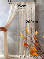 rideau macramé blanc cassé motifs géométriques franges boho chic crochets métalliques decoration interieur tissu
