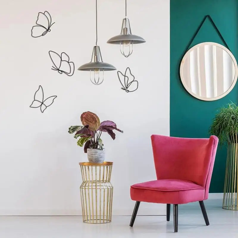 décoration murale papillons métal noir minimaliste set six pièces
