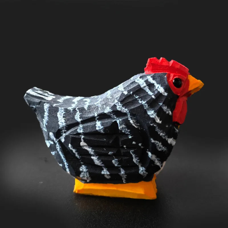 figurines poulets bois peints artisanales décoration maison ornements couleur rouge verte Jaune