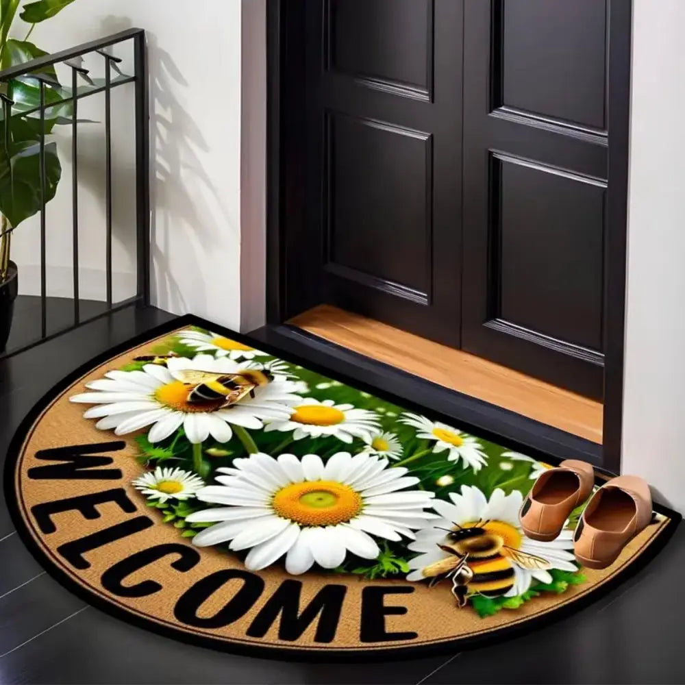 tapis d'entrée moderne papillon bienvenue bleu beige brun antidérapant résistant extérieur couloir véranda