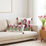 taies d'oreiller fleur tulipes rose verte adhésif tassel polyester blanc traditionnel maison respectueux environnement