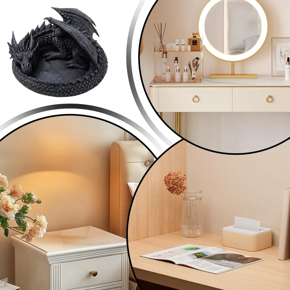 plateau rangement dragon écailleux noir blanc réutilisable support bijoux accessoires fantaisie decoratif