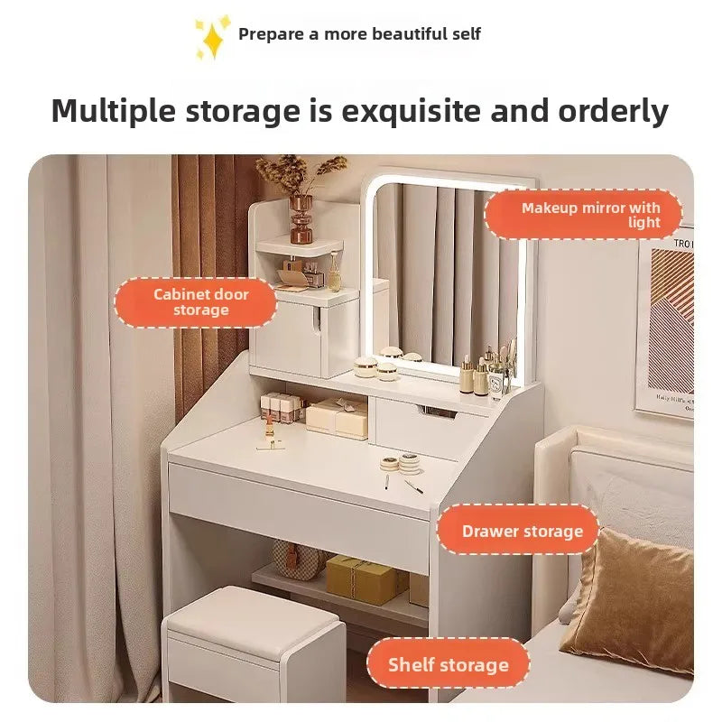 table maquillage moderne miroir lumineux tabouret blanc mdf chambre coucher