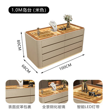 meuble rangement bijoux bois cuir moderne boîtes porte bijoux vase fleurs artificielles minimaliste