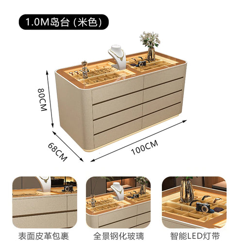 meuble rangement bijoux bois cuir moderne boîtes porte bijoux vase fleurs artificielles minimaliste