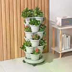 jardinière verticale empilable moderne pots intégrés fraises herbes aromatiques fleurs gris orange vert