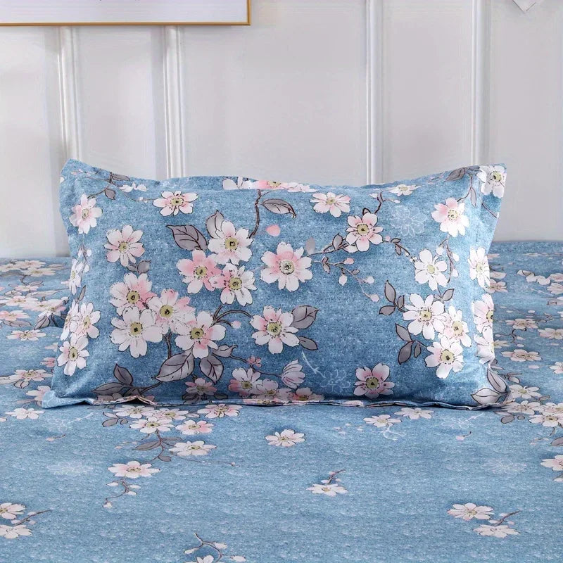 ensemble literie floral rose bleu couvre lit taies oreiller romantique feminin franges lit 150x200cm