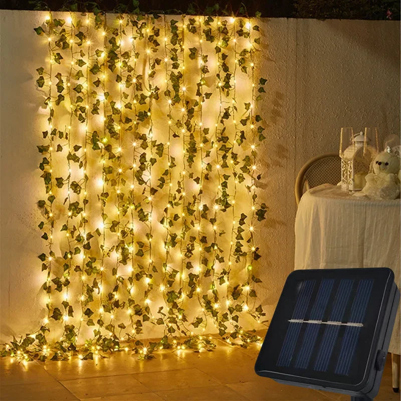 guirlande lumineuse solaire feuilles vertes blanc moderne 100 leds 12m