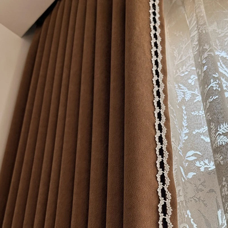 rideau occultant marron foncé tissu chenille épais moderne salon chambre fenêtre