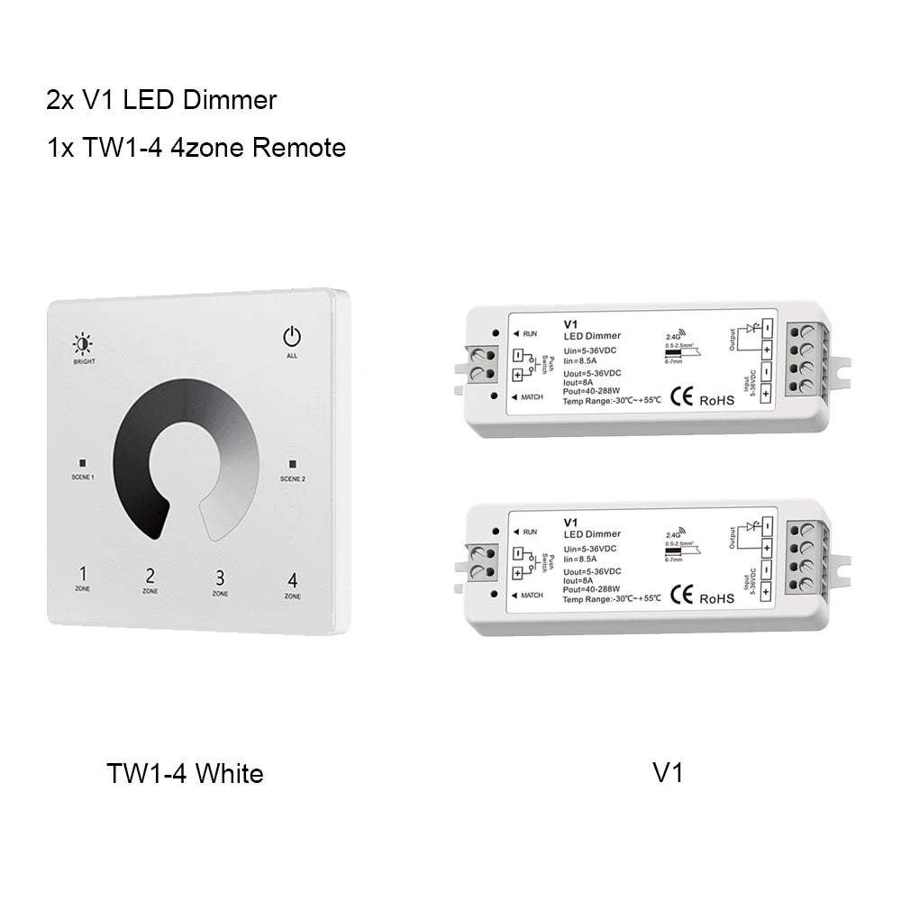contrôleur led sans fil zones gradateur tactile noir blanc modernes 24v 36v