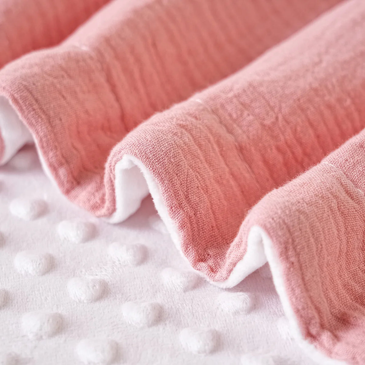 couverture bébé 110x110cm coton rose clair blanc motifs points douce hiver été