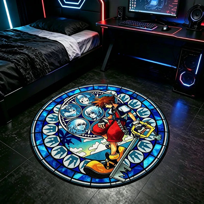 tapis rond dessin animé personnages géométrique moderne chambre salon bleu blanc rouge orange noir