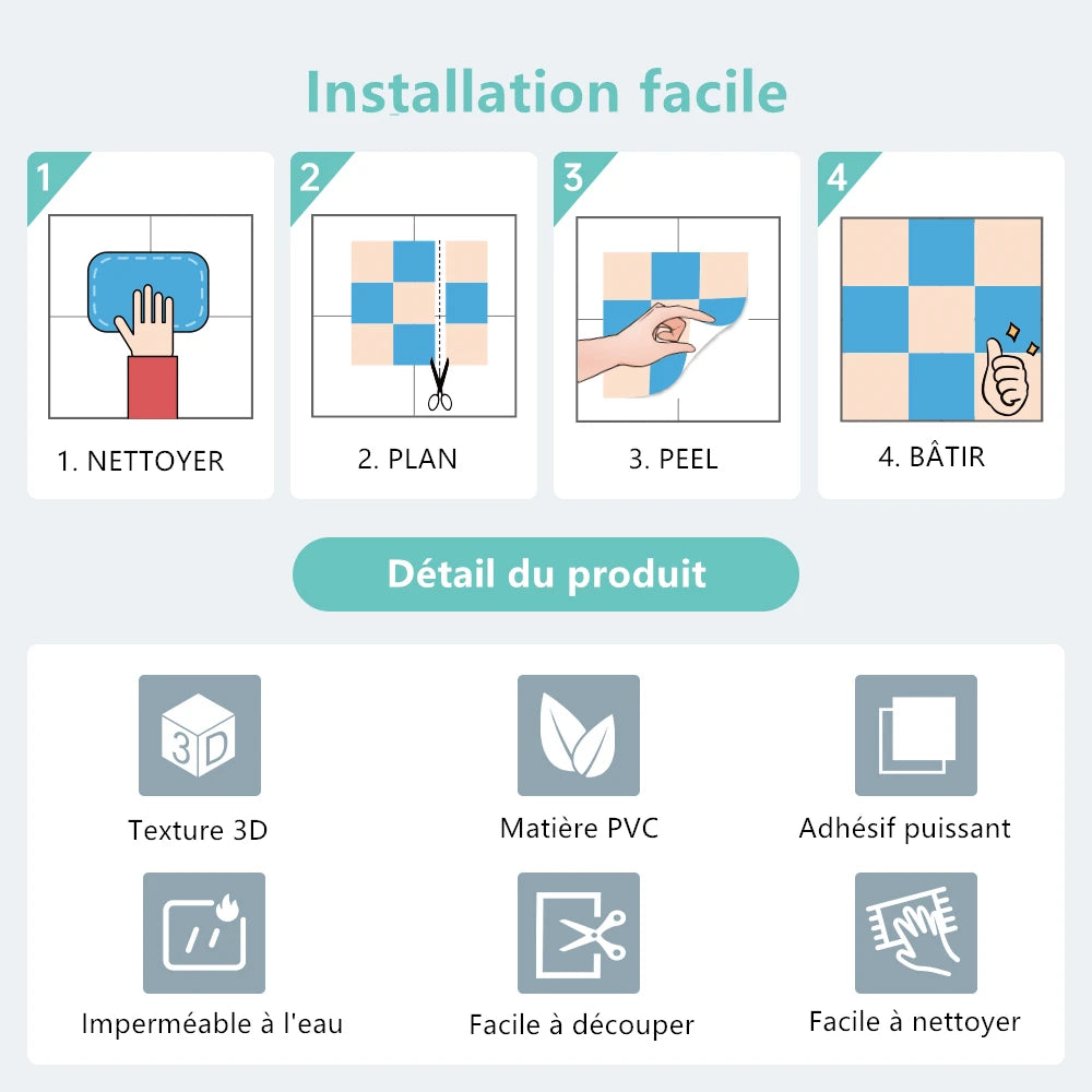 Pack de 10 pièces de stickers carrelage 30x30cm déballé