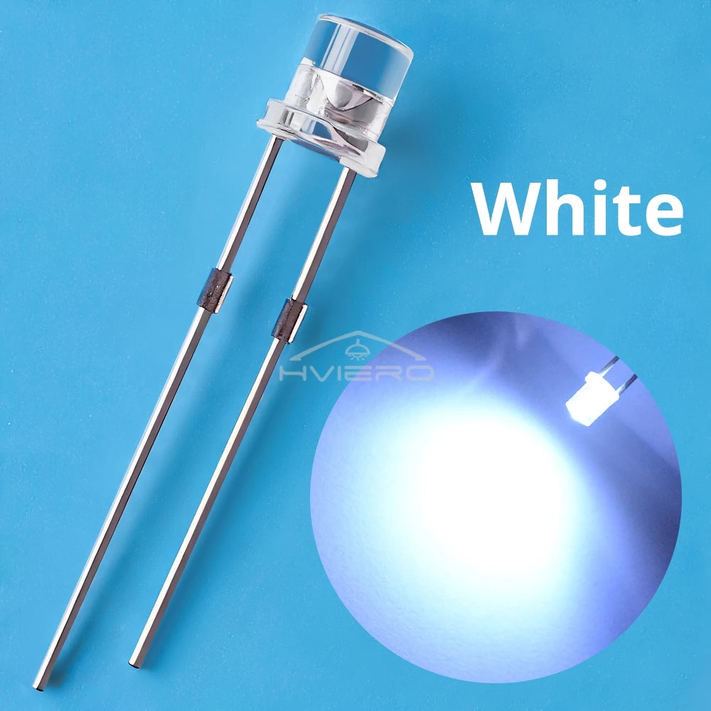 diodes led 3v transparentes bleues vertes rouges chaudes jaunes blanches roses violettes oranges plat