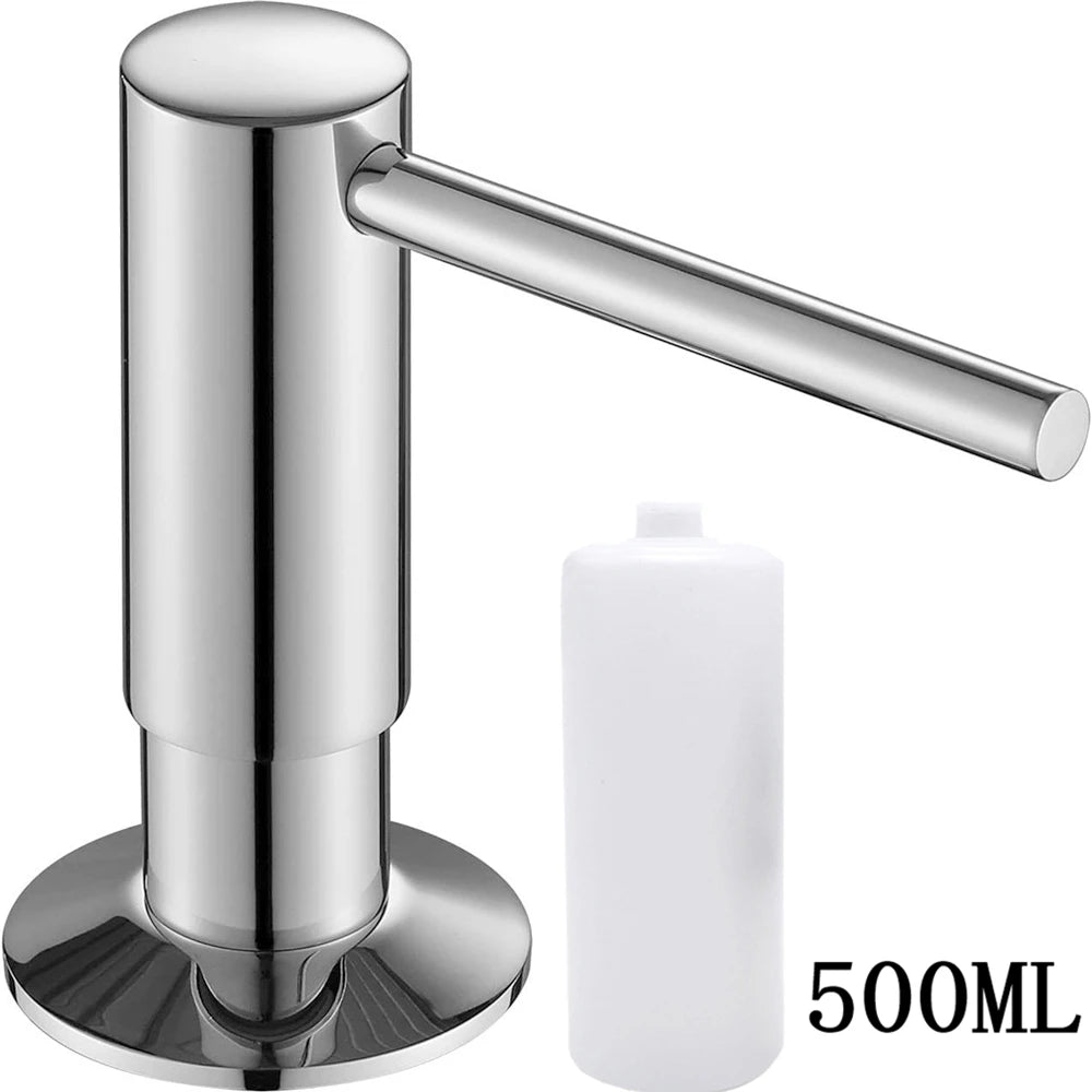 distributeur savon liquide argenté finition brossée moderne minimaliste bouteille 500ml opacité fixations accessoire salle