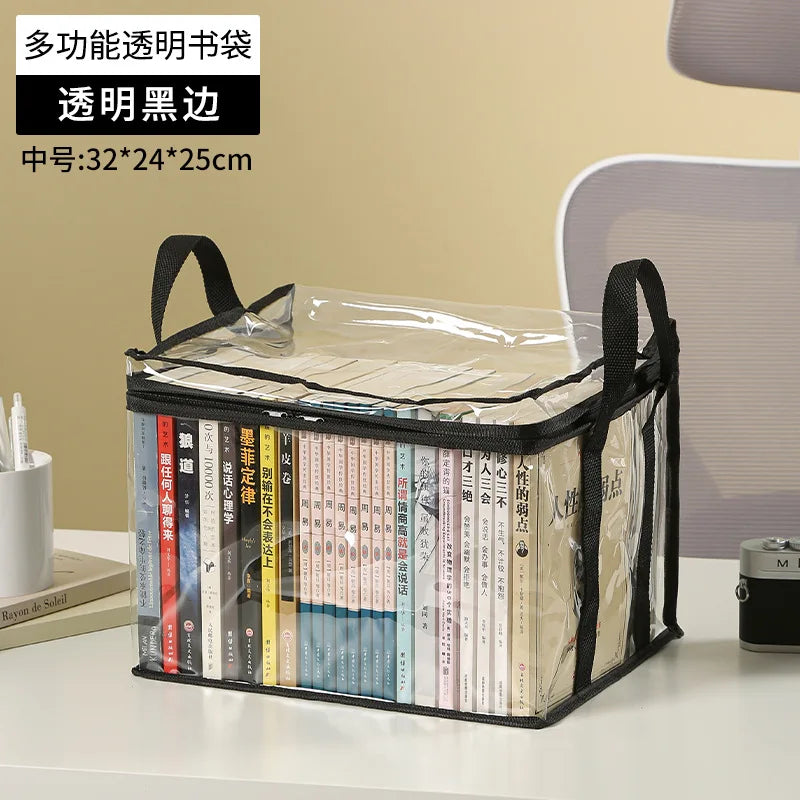organisateur livres transparent noir poignées amovibles moderne pratique sac livres étudiant classe rangement ménage