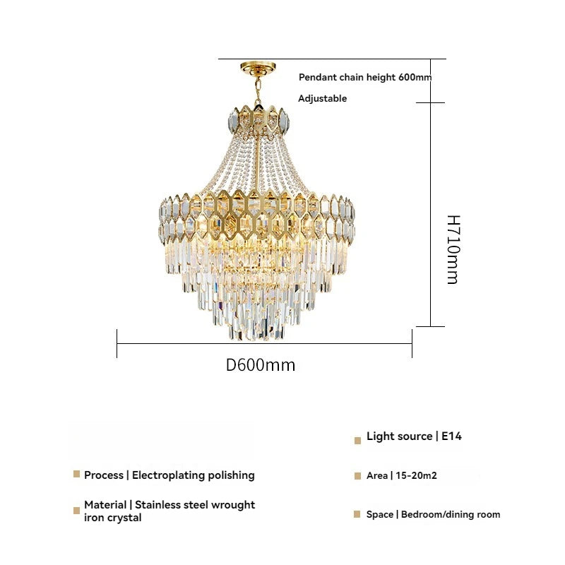 lustre cristal doré transparent classique encastrée led h71cm d60cm