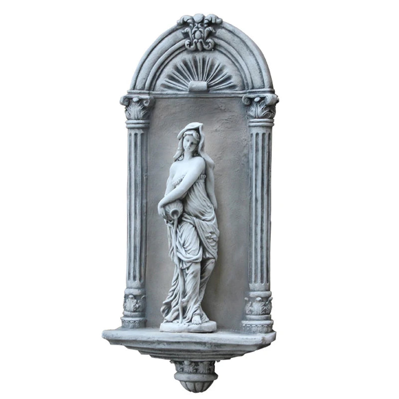 décoration murale extérieure statue classique antique grise sculptée détaillée bar patio