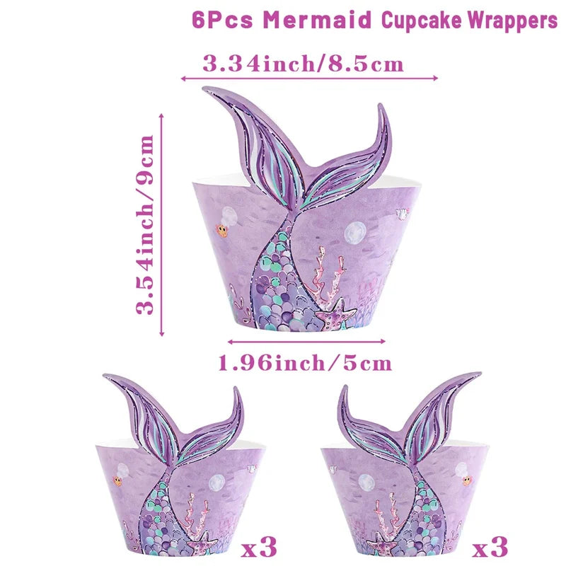 supports gâteaux sirène thème océan couleurs violette bleu verte rose figurines poissons coraux