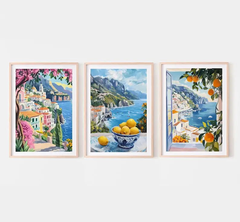 tableau multicolore paysage marin maison fleurs fruits moderne sans cadre toile impression chromatique