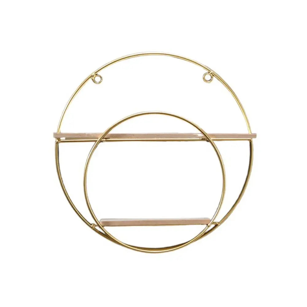 étagère murale or moderne anneaux circulaires métal accessoires décoratifs planchette bois