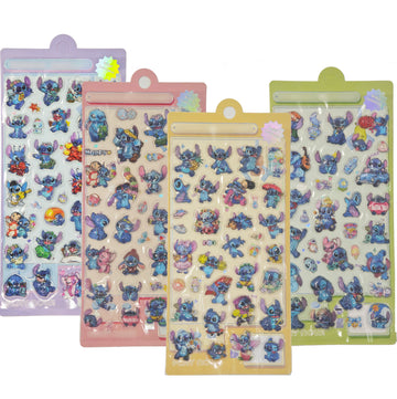 autocollants 3D cartoon personnages animés transparents bleu rose vert jaune violet musique nourriture décoration