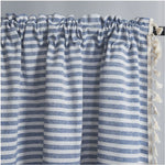 rideau cuisine bleu blanc gris rayures opacité classique pompons horizontal