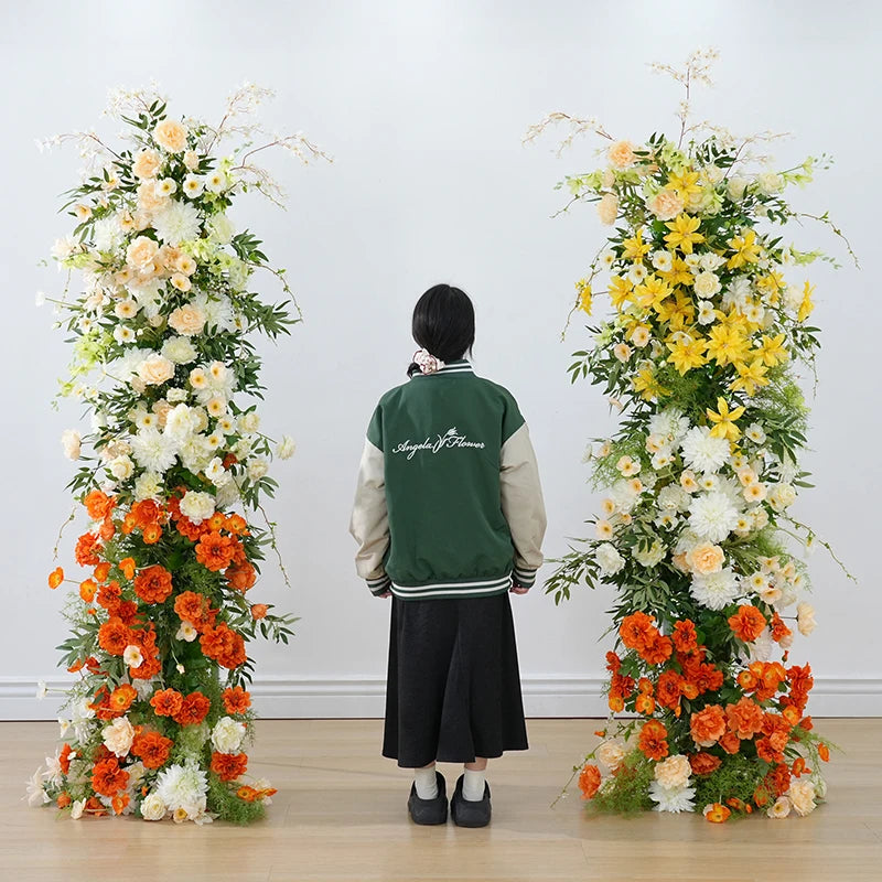 arche fleurs mariage deco exterieur blanc orange vert classique festif