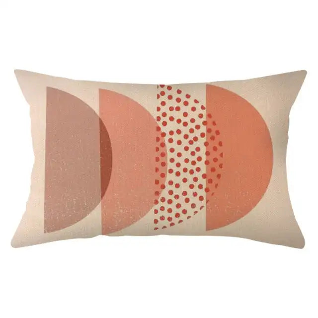 coussin rectangulaire polyester motif géométrique moderne beige orange noir blanc respectueux environnement qualité maison