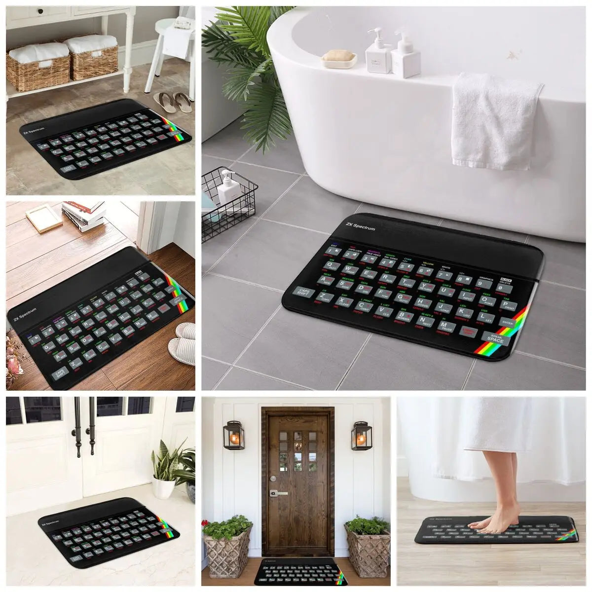 tapis bain antidérapant adhésif clavier rétro noir gris blanc