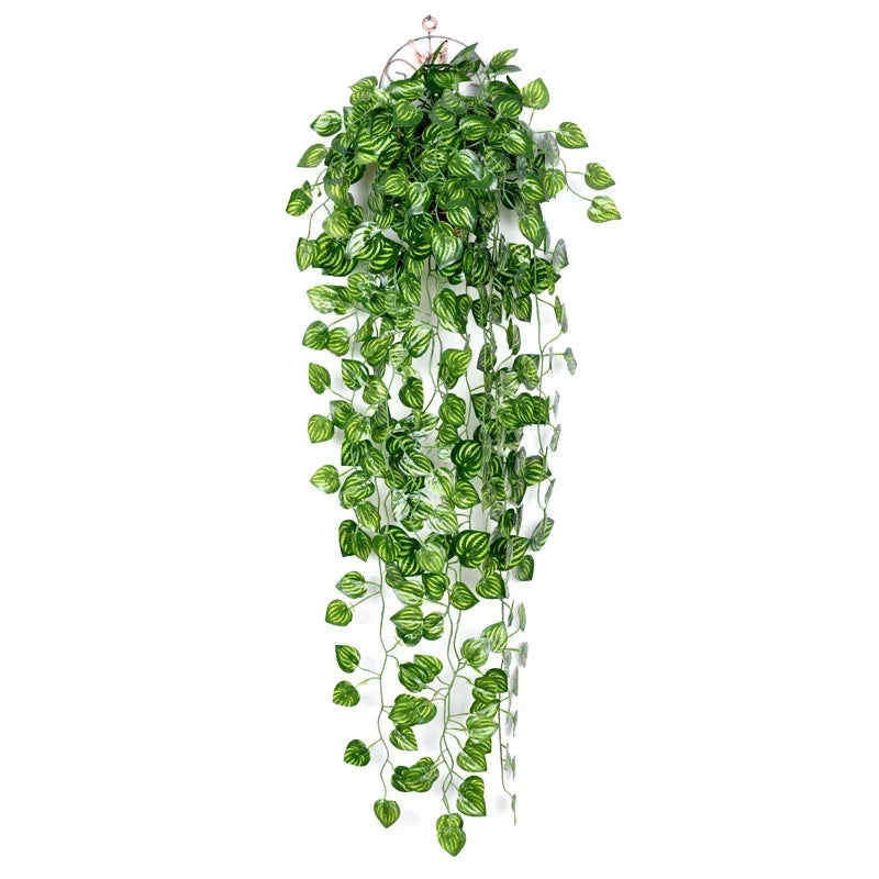 plantes artificielles suspendues feuilles ovales vigne moderne anneaux métalliques extérieur intérieur decoration