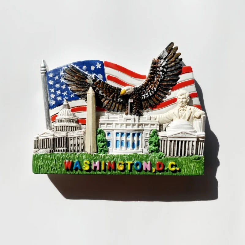 souvenirs voyage aimants forme drapeau américain aigle statue washington d.c. bâtiments