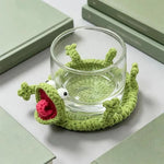 coasters crochetés lézard créatifs artisanaux beige bleu vert adhésifs mignons 3d diys